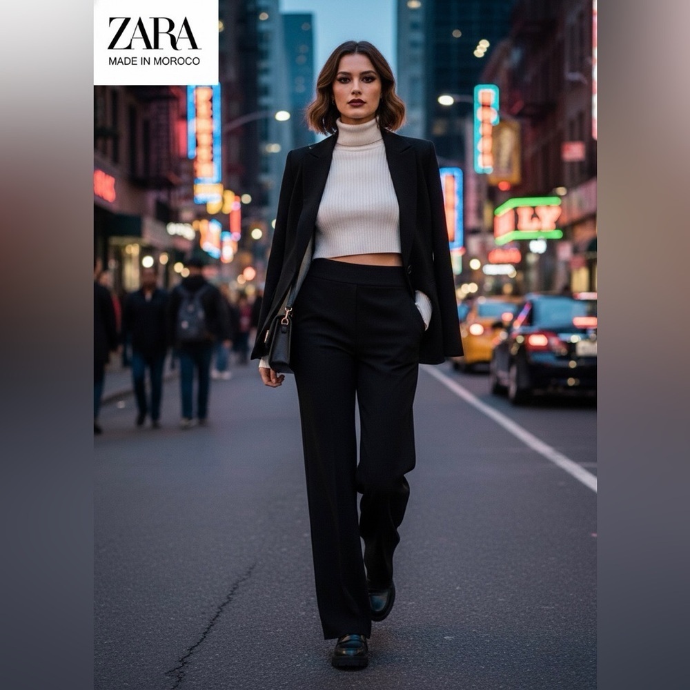 Zara Women's Black wide Leg Slacks Pants size XS